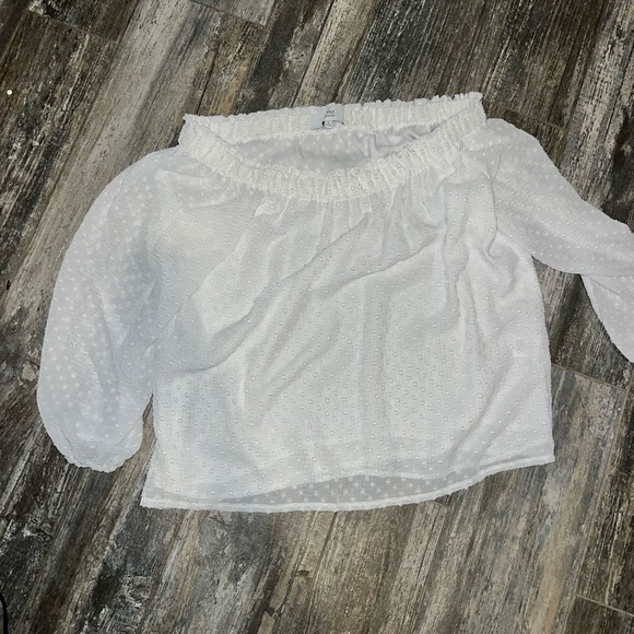 Textile Elizabeth & James Swiss Dot Off the Shoulder Top Size Large - Picture 3 of 4